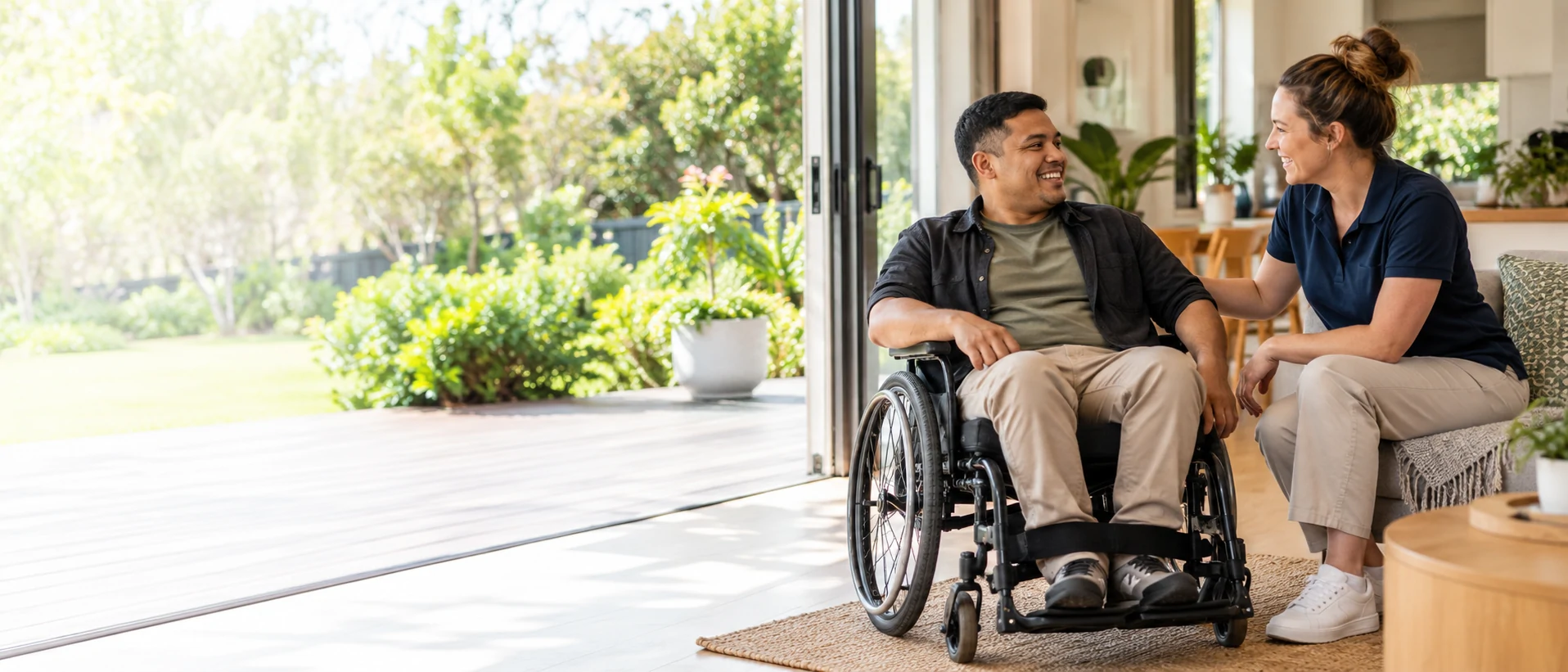 A wheelchair user receiving friendly support at home